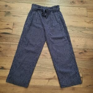 Roller Rabbit 100% Cotton Front Tie Belted Paper Bag Wide-Leg Pants